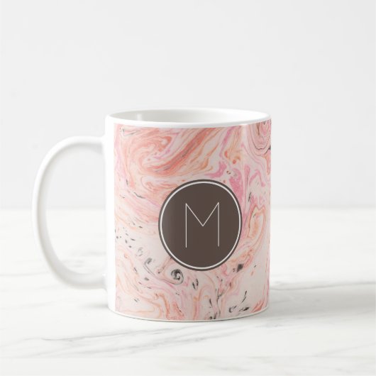 Mug Marbre Rose Élégant Monogramme (Gauche)