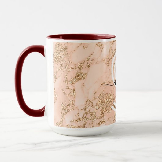 Mug Marbre rose Parties scintillant or, Nom du script  (Gauche)