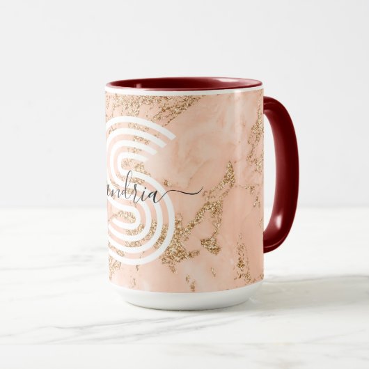Mug Marbre rose Parties scintillant or, Nom du script  (Devant droit)