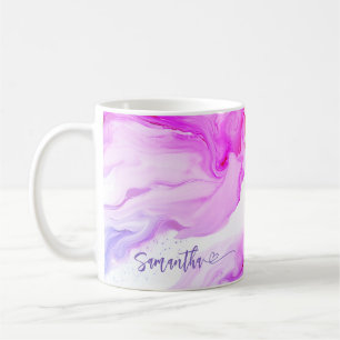 Mug Marbre rose pourpre Nom de flux personnalisé Coeur