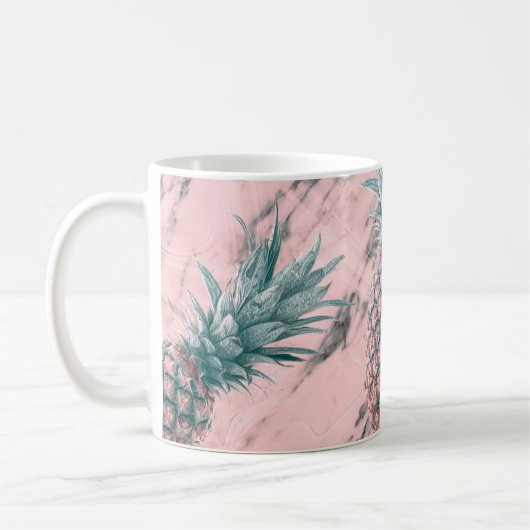 Mug Marbre Rose Tourbillon Moderne Chic De Fête Ananas (Gauche)