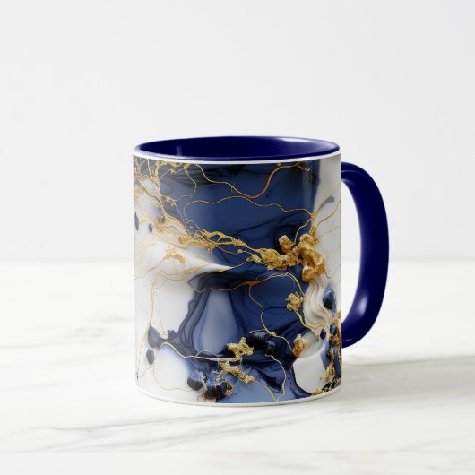 Mug Marbre Saphir de Minuit avec Fils d'Or (Devant droit)