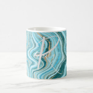Mug Marbre Tan Agate turquoise Nom Abstrait Monogramme