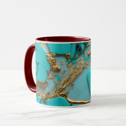 Mug Marbre Turquoise avec Veines Dorées (Devant gauche)