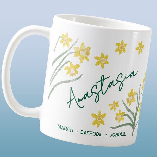 Mug March Birth Flower Custom Name Daffodil Jonquil