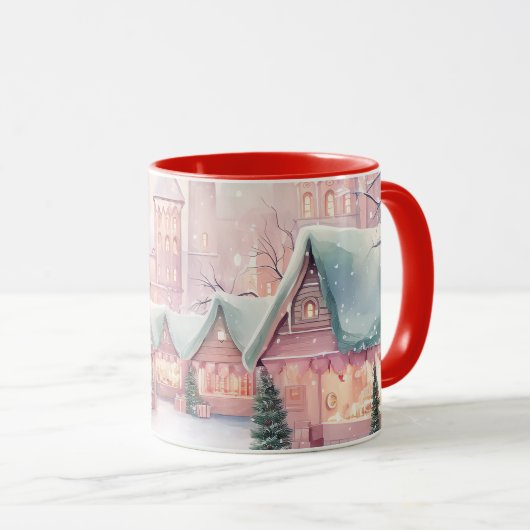Mug Marché de Noël à la menthe et rose - Scène d'hiver (Devant droit)