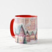 Mug Marché de Noël à la menthe et rose - Scène d'hiver (Devant gauche)