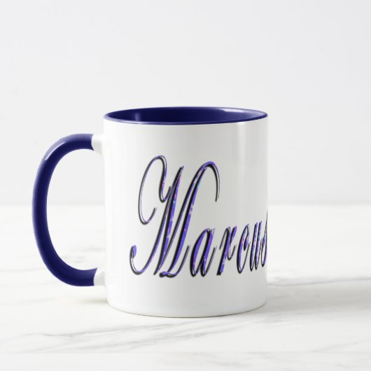 Mug Marcus, Nom, Logo, Bleu Combo Café Mug. (Gauche)