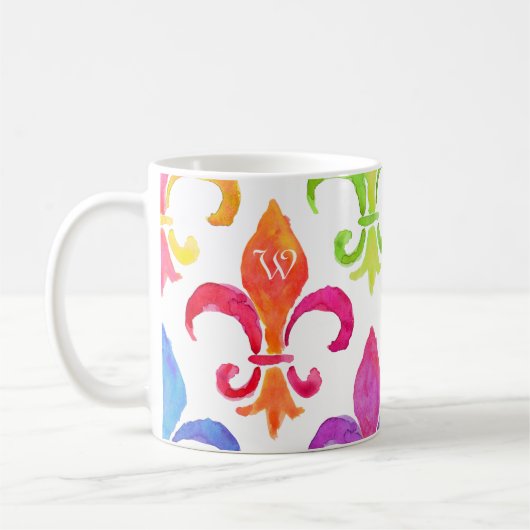 Mug Mardi Gras Arc-en-ciel Fleur de lis Monogramme (Gauche)