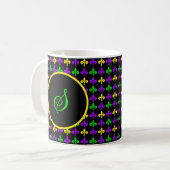Mug Mardi Gras Fleur de Lis Motif Monogramme personnal (Devant gauche)