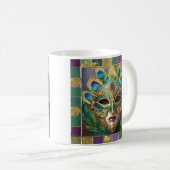 Mug Mardi Gras Gold Ceramic Peacock Feature Masque (Devant droit)