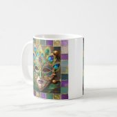 Mug Mardi Gras Gold Ceramic Peacock Feature Masque (Devant gauche)