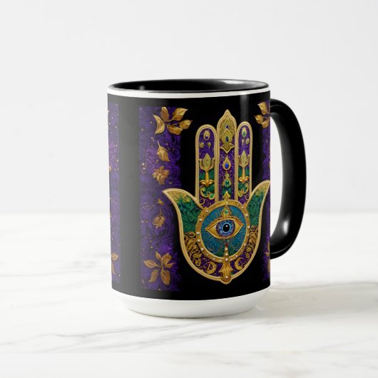 Mug Mardi Gras Gold violet vert Hamsas Art (Devant droit)