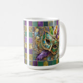 Mug Mardi Gras Masque de plumes vert et doré (Devant droit)