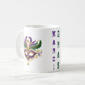 Mug Mardi Gras Masque Mug, Violet, Vert, Jaune (Devant gauche)