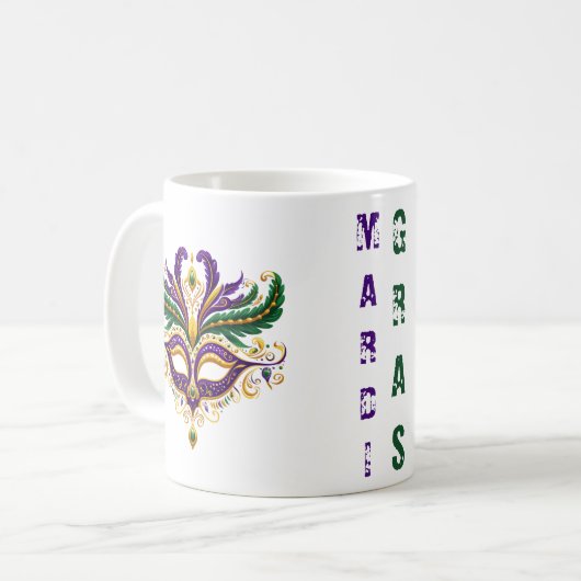 Mug Mardi Gras Masque Mug, Violet, Vert, Jaune (Devant gauche)