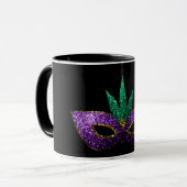 Mug Mardi Gras Masque violet vert or étincelles noir (Devant gauche)
