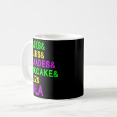 Mug Mardi Gras Masques Perles Parade de Jazz King Cake (Devant gauche)