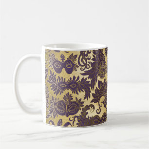 Mug Mardi Gras Purple Masquerade Masques Faux Gold