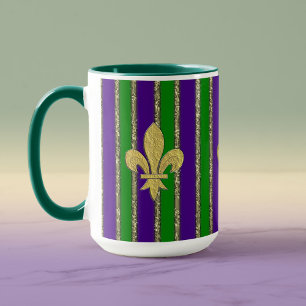 Mug Mardi Gras Verticales Stripes & Fleur de Lys