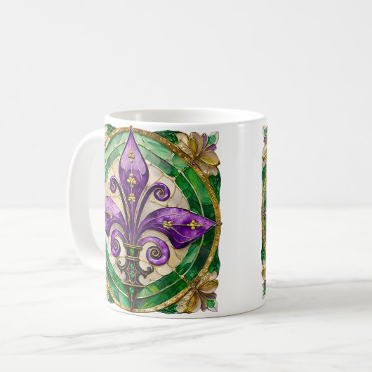 Mug Mardi Gras Vitrail Fleur de lis (Devant gauche)