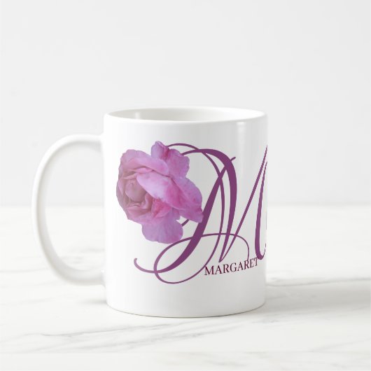 Mug Margaret nom personnalisable rose fleurs boho (Gauche)