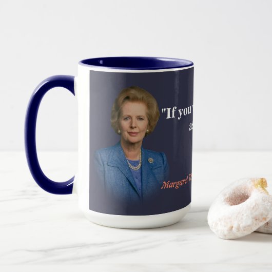 Mug Margaret Thatcher Cite Sur Qui Demander (Avec donut)