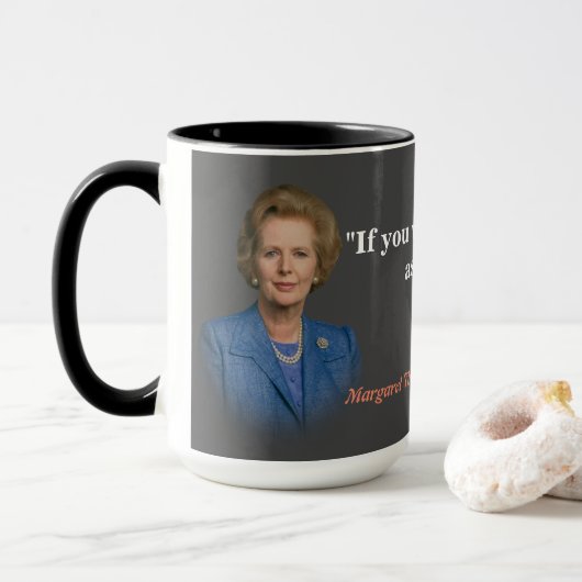 Mug Margaret Thatcher Cite Sur Qui Demander (Avec donut)