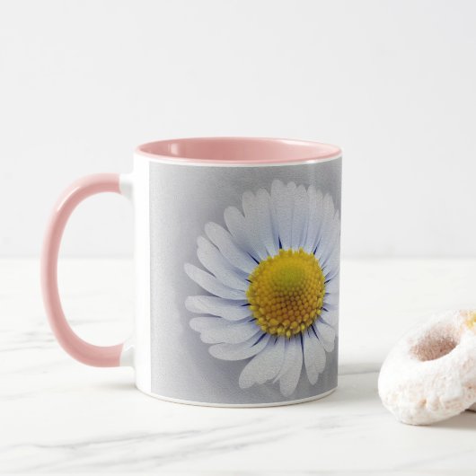 Mug marguerite blanche brillante (Avec donut)