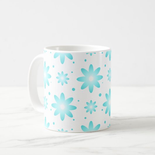 Mug Marguerite délicate blanche et turquoise, point mo (Devant gauche)