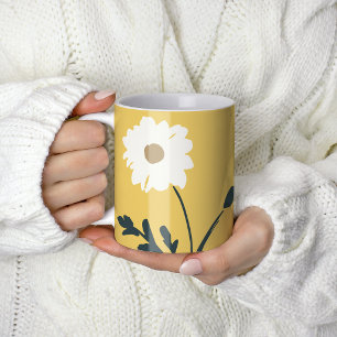 Mug Marguerite jaune-blanc & Texte personnalisé Modern