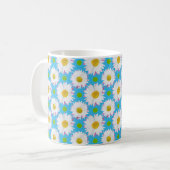 Mug Marguerites blanches et Pois verts sur Turquoise (Devant gauche)