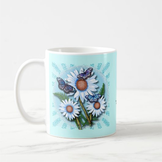 Mug Marguerites bleues papillon  (Gauche)