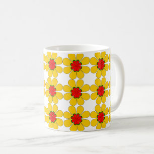 Mug - Marguerites jaunes et rouges stylisées
