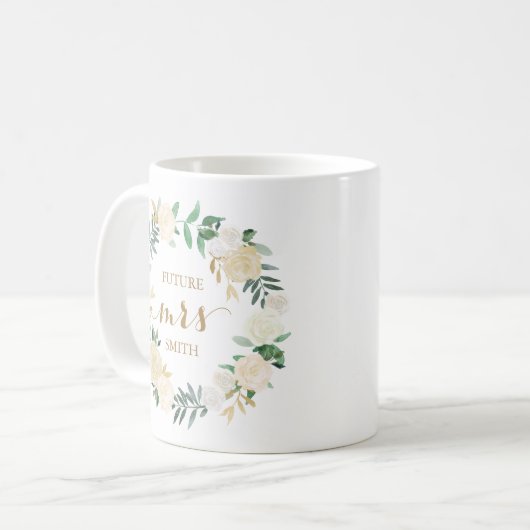 Mug Mariage à fleurs blanches d'or Planification Mme C (Devant gauche)