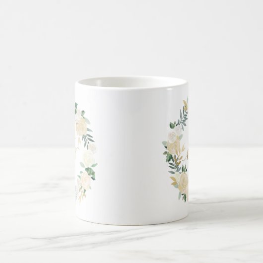 Mug Mariage à fleurs blanches d'or Planification Mme C (Centre)