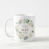 Mug Mariage à fleurs blanches d'or Planification Mme C (Gauche)