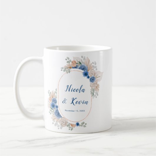 Mug Mariage à l'herbe de Pampas Bleu Boho (Gauche)