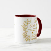 Mug Mariage à Monogramme Floral Or Élégant (Devant droit)