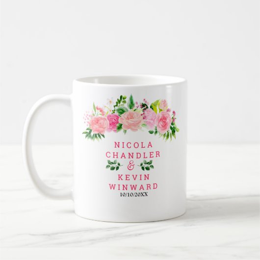 Mug Mariage aux Roses Roses avec Feuillage (Gauche)