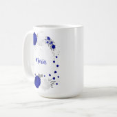 Mug mariage botanique bleu royal & fleurs blanches arg (Devant gauche)