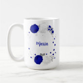 Mug mariage botanique bleu royal & fleurs blanches arg (Gauche)