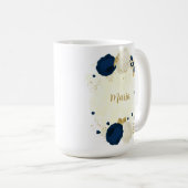 Mug mariage botanique fleurs navy & blanc or (Devant droit)