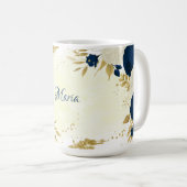 Mug mariage botanique naval & fleurs blanches or (Devant droit)