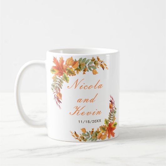 Mug Mariage Champêtre de Feuilles d'Automne (Gauche)
