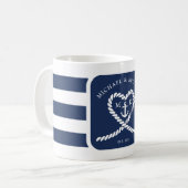 Mug Mariage Corde Ancre Rayures Bleu Nautique (Devant gauche)