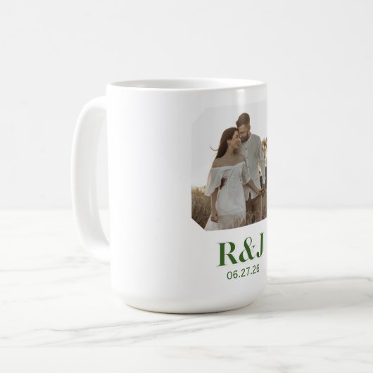 Mug Mariage Couple Ajouter Photo Vert Monogramme (Devant gauche)