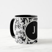 Mug Mariage damassé florale moderne noir & blanc éléga (Devant gauche)