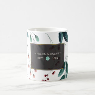 Mug Mariage de automne élégant Flore Bleu profond