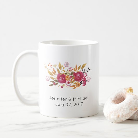 Mug Mariage de bouquet rose et orange (Avec donut)